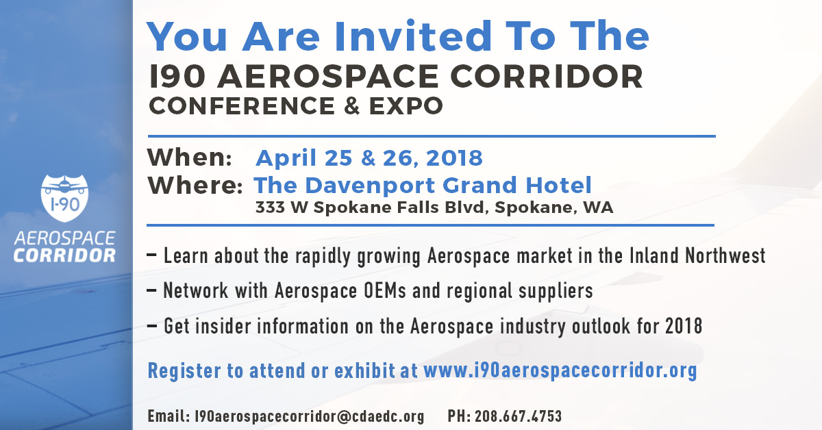 We’re looking forward to a great event on April 25-26th at the Davenport Grand Hotel in downtown Spokane. The expo is filling up fast and we have a great lineup of presenters in place.&nbsp;Please come see us at Booth #19.  As a sponsor and exhibitor, we want you to know that you’re invited to take part in our region’s premier aerospace event. This year, for the first time, the expo is open to the general public. The general public access begins after the main part of the conference finishes at 2:45 pm on the 26th. All are welcome to come see us at our booth between 2:45-5:00 pm.